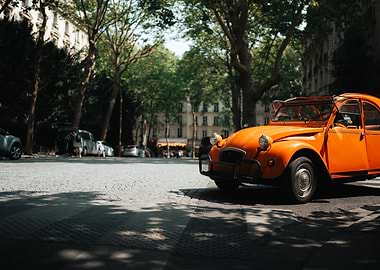 Orange Car in Paris Street