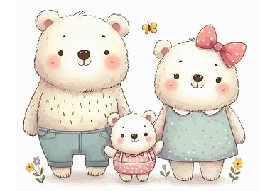 Cute Bear Family Watercolor Illustration