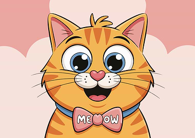 Cartoon Orange Cat with Bow Tie
