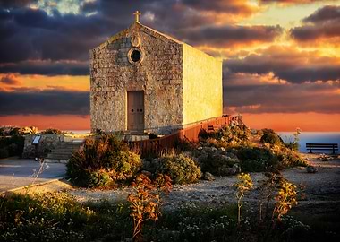 Dingli Stone Chapel at Sunset in Malta