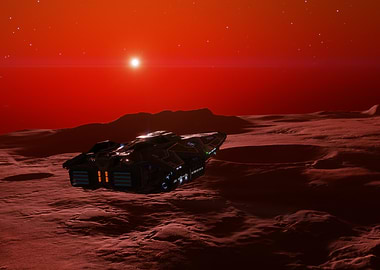 Spaceship on a Red Planet Surface
