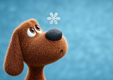Cartoon Dog with Snowflake on Nose