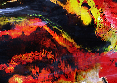 Abstract Night Sky Painting with Red and Yellow