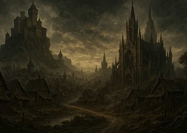 Dark Fantasy Village with Castle