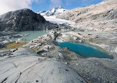 Glacial Lake Landscape with Hiker