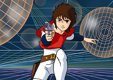 Anime Hero with Gun in Space
