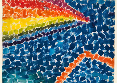 Abstract Rainbow and Blue Painting