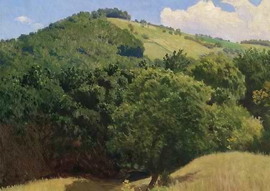 Green Hillside Landscape Painting