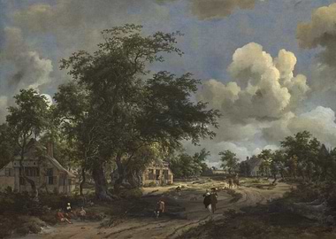 Dutch Landscape Painting with Figures
