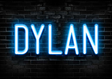 Dylan Neon Sign on Brick Wall