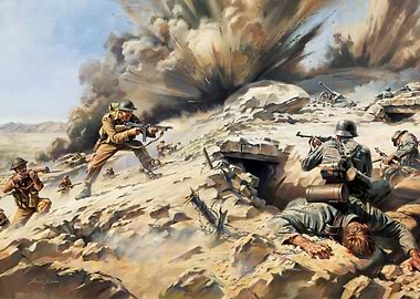 World War II Battle Scene Painting