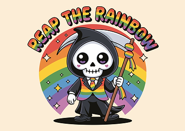 Cute Rainbow Reaper Cartoon Illustration