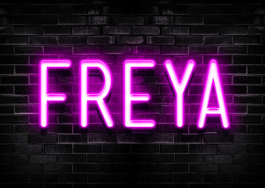 Freya Neon Sign on Brick Wall