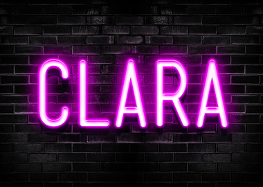 Clara Neon Sign on Brick Wall