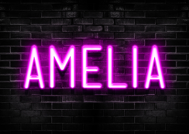 Amelia Neon Sign on Brick Wall