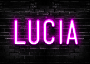 Lucia Neon Sign on Brick Wall