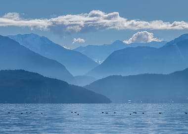 Blue Mountain Range Over Water