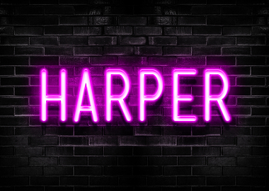Harper Neon Sign on Brick Wall