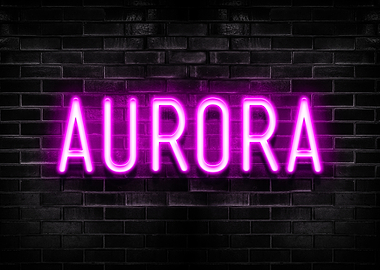 Aurora Neon Sign on Brick Wall