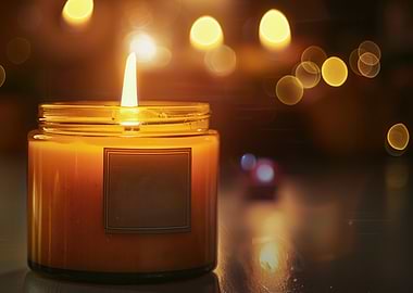 Candle in glass jar with flame