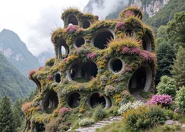 Floral Building in Mountainous Landscape