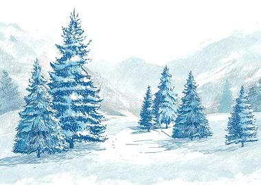 Winter Landscape with Snow-Covered Trees