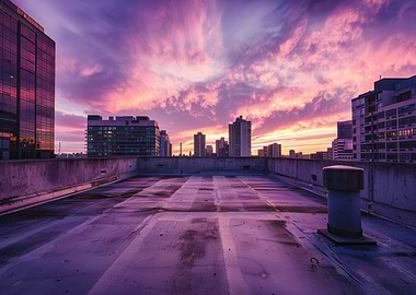 Cityscape Rooftop at Sunset