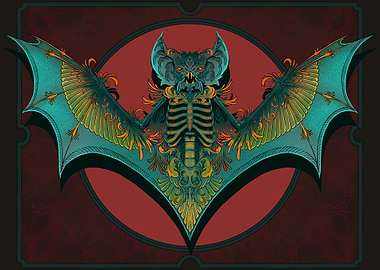 Ornate Bat Skeleton Illustration