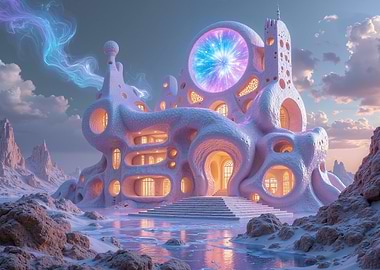 Surreal Futuristic Building in Snowy Landscape
