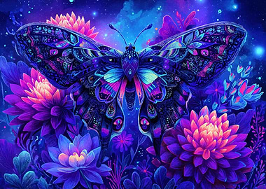 Neon Butterfly Floral Garden