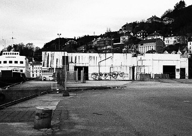 Black and White Dockside Scene