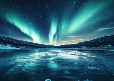 Aurora Borealis over Frozen Lake
