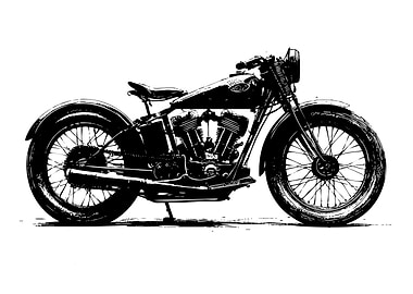 Vintage Motorcycle Black and White Illustration