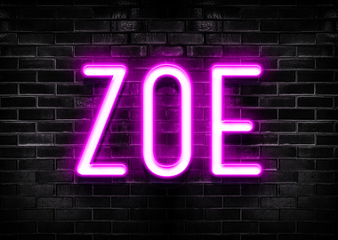 Zoe Neon Sign on Brick Wall