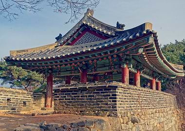 Korean Pavilion on Stone Wall