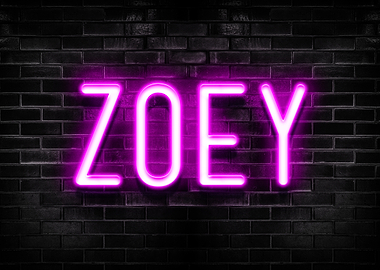 Zoey Neon Sign on Brick Wall