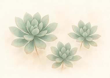 Watercolor Succulents on Cream Background