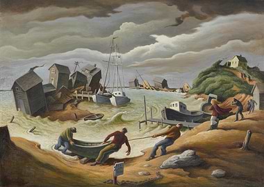 Thomas Hart Stormy Coastal Scene Painting