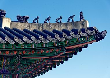 Korean Architecture Detail with Roof Ornaments