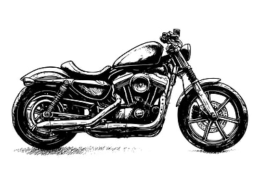 Black and White Motorcycle Illustration