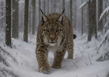 Lynx in Snowy Forest