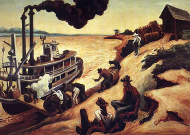 Thomas Hart Loading Steamboat on the Mississippi River