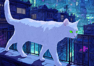 Cat Cyberpunk Cityscape