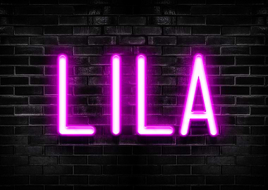 Lila Neon Sign on Brick Wall