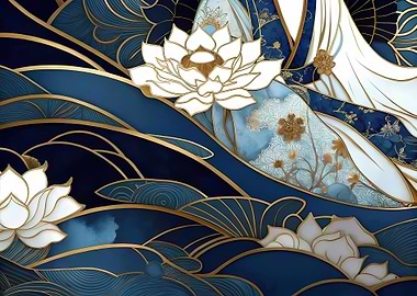 Elegant Blue and Gold Floral Pattern