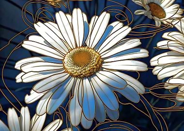 White Daisies with Golden Outlines