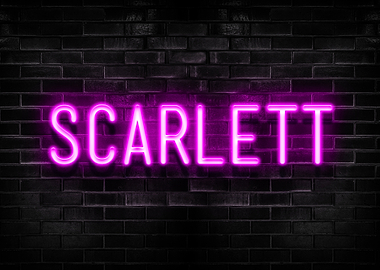 Scarlett Neon Sign on Brick Wall