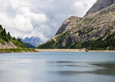 Fedaia lake and Mountains Landscape