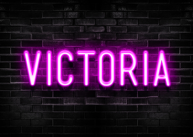 Victoria Neon Sign on Brick Wall
