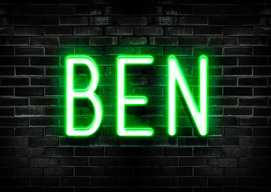Green Neon 'BEN' on Brick Wall